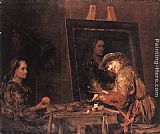 Self-Portrait at an Easel Painting an Old Woman by Aert de Gelder
